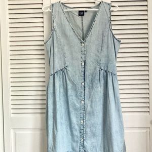 GAP v-neck denim mini dress in light indigo
